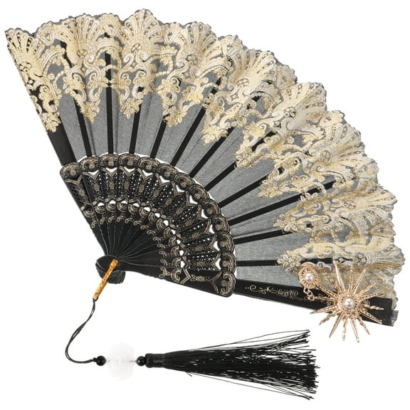 MLINS Palace Style Decorative Fans Rave Accessories Hand Held Portable Miss Black