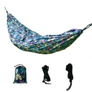 Vebreda Nylon Portable Camping Hammock, Two Person Blue Leaf Print, Assembled Size 124 in. L x 78 in. W