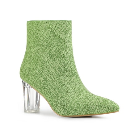 

Allegra K Women s Clear Block Heel Glitter Prom Ankle Booties