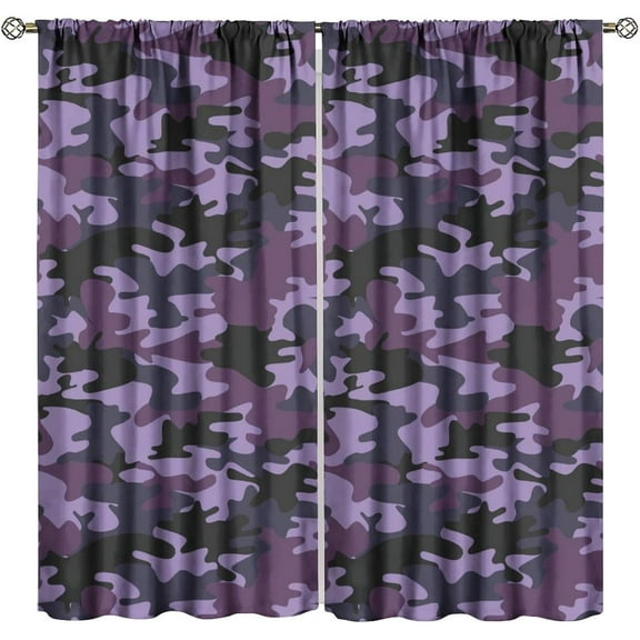 Camo Purple Blackout Curtains，for Girls Boy Home Decor, Abstract Dreamy Hunter Army Camouflage Pattern Drapes Window 2 Panel Rod Pocket Curtain for Bedroom Living Room Nursery Decor 42" W X 63" L