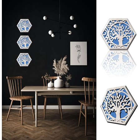 1 Pc Hexagon Acoustic Panels Self-Adhesive Blue Felt Tree Cutout Wooden Decorative Acoustical Wall Panels Sound Absorbing Panels Acoustic Wall Art for Bedroom Study Room DIY