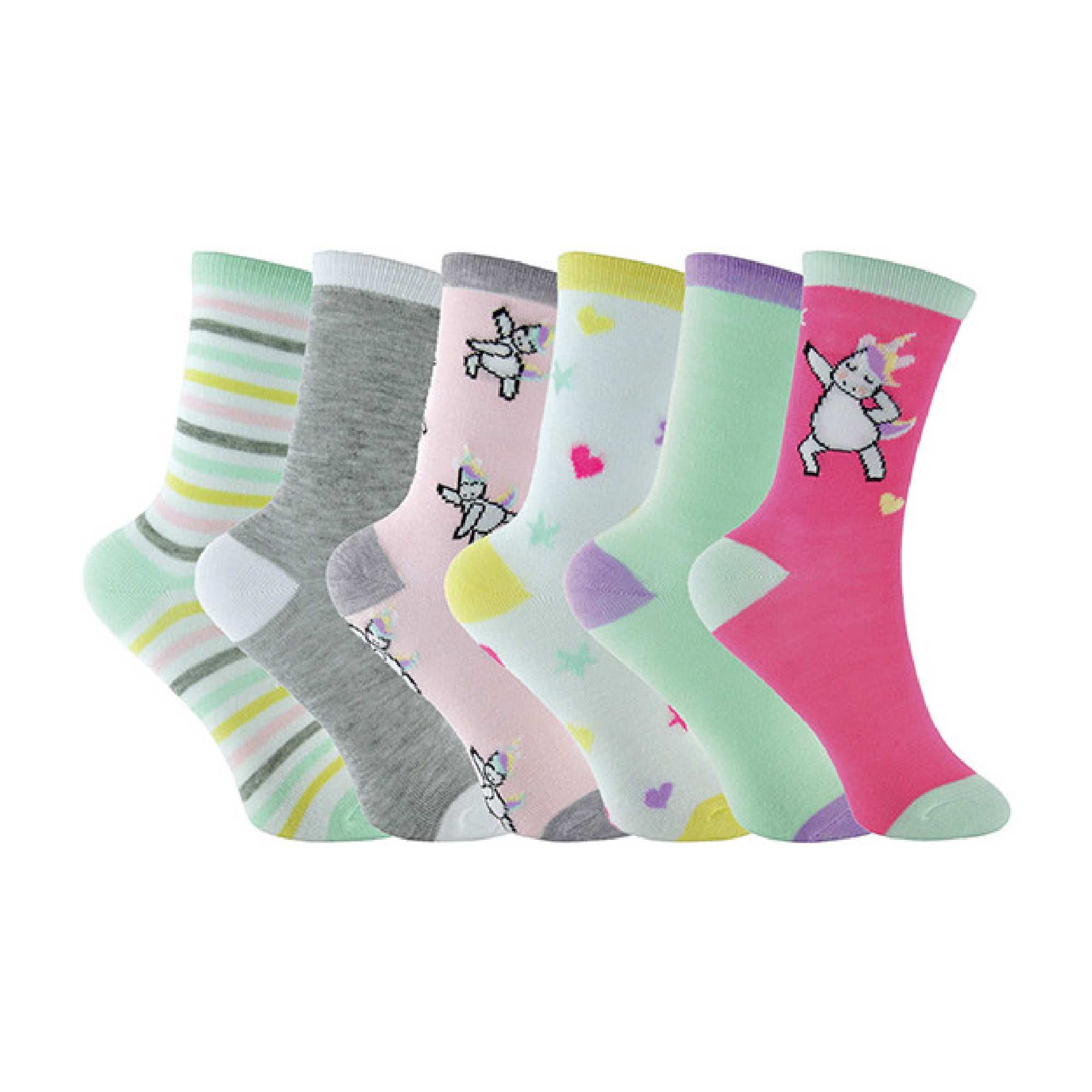 Sock Snob 6 Pair Multipack Pastel Novelty Girls Unicorn Socks