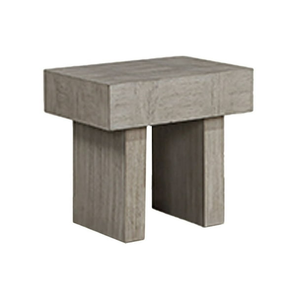 Lezy Side End Table- 22 Inch- Gray Oak Wood Top- Double Pedestal Base
