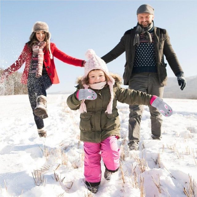 Children's Ski Gloves Mittens Waterproof Children's Ski Gloves and Windproof Children's Ski Snow Gloves Cartoon Rabbit Mittens Gloves Warm Winter Gloves