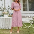 thumbnail image 5 of Wycnly Summer Dresses for Women Beach Casual Elastic Waist Flowy Ruffle Swing Chiffon Long Dresses 2025 Short Sleeve Round Neck Plain Maxi Formal Dress Purple m, 5 of 7