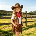 thumbnail image 5 of Coerni Kids Faux Suede Tassel Embroidered Gilet + Hat + Red Scarf Western Cowboy Cowgirl Outfit Hippie Party Stage Shows, 5 of 9