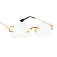 thumbnail image 3 of Luxury Trendy Old School Retro Gold Wire Frame 90's Rimless UnisexClear Lens Hip Hop Rectangle Frameless Eye Glasses For Men Women, 3 of 6