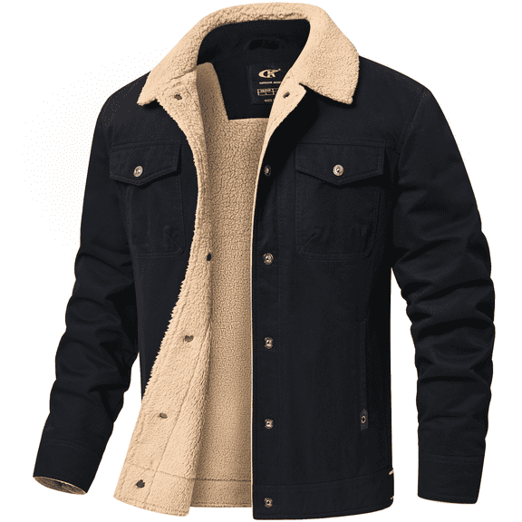 Xidunhg Men's Sherpa Lined Trucker Jacket, Windproof Thermal Winter Work Coat with Lapel Multi Pockets