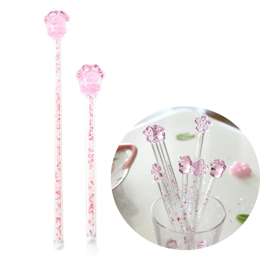 2 Pcs Swizzle Stick Cocktail Mixing Glass Coffee Stirrers Mixer Pink Spoons