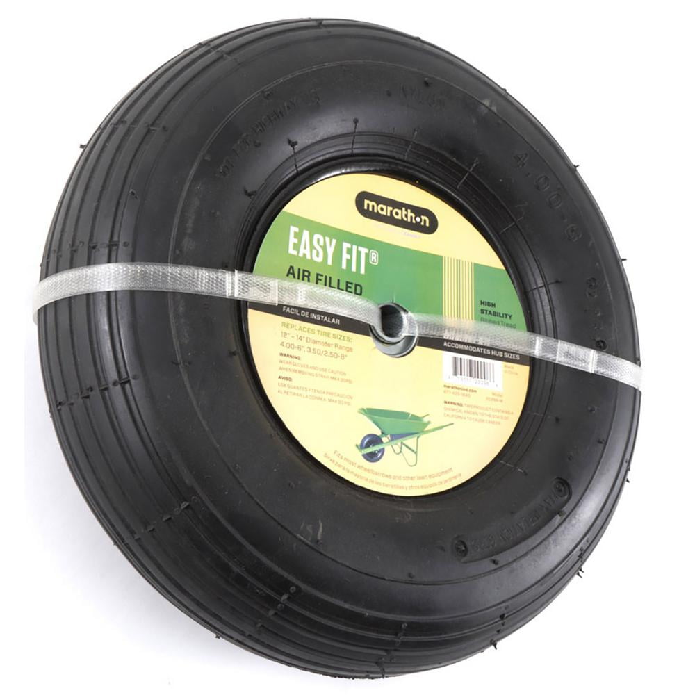 Marathon 20296 Easy Fit Wheelbarrow Tire + Wheel Assembly, Pneumatic, 4.0-6 - Quantity 1