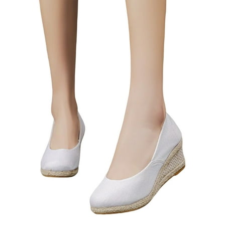 

Tenmix Women Pumps Pointed Toe Wedge Heels Comfort Pump Shoes Slip On Nurse Shoe Womens Non-Slip Wear Resistant Espadrilles White 5.5