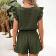 thumbnail image 6 of Aellinatey Womens 2 Piece Set Plain Square Neck Ruffle Sleeve Top Short Sets For Women, 6 of 10