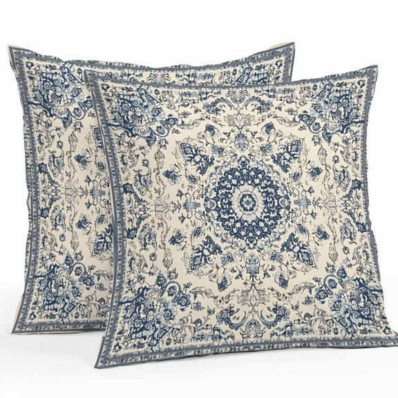 Waterproof Throw Pillow Covers Set of 2, 16x16 Inch Blue Boho Decorative Pillowcases Outdoor Pillow Slip Cushion Covers Set for Couch Tent Rustic Southwestern Ethnic Geometric
