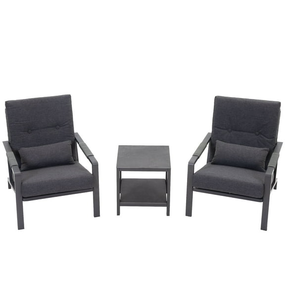 Cozyjoy 3-Piece Outdoor Bistro Sets with Rattan Furniture and Waterproof Cushions, Aluminum Frame, Grey