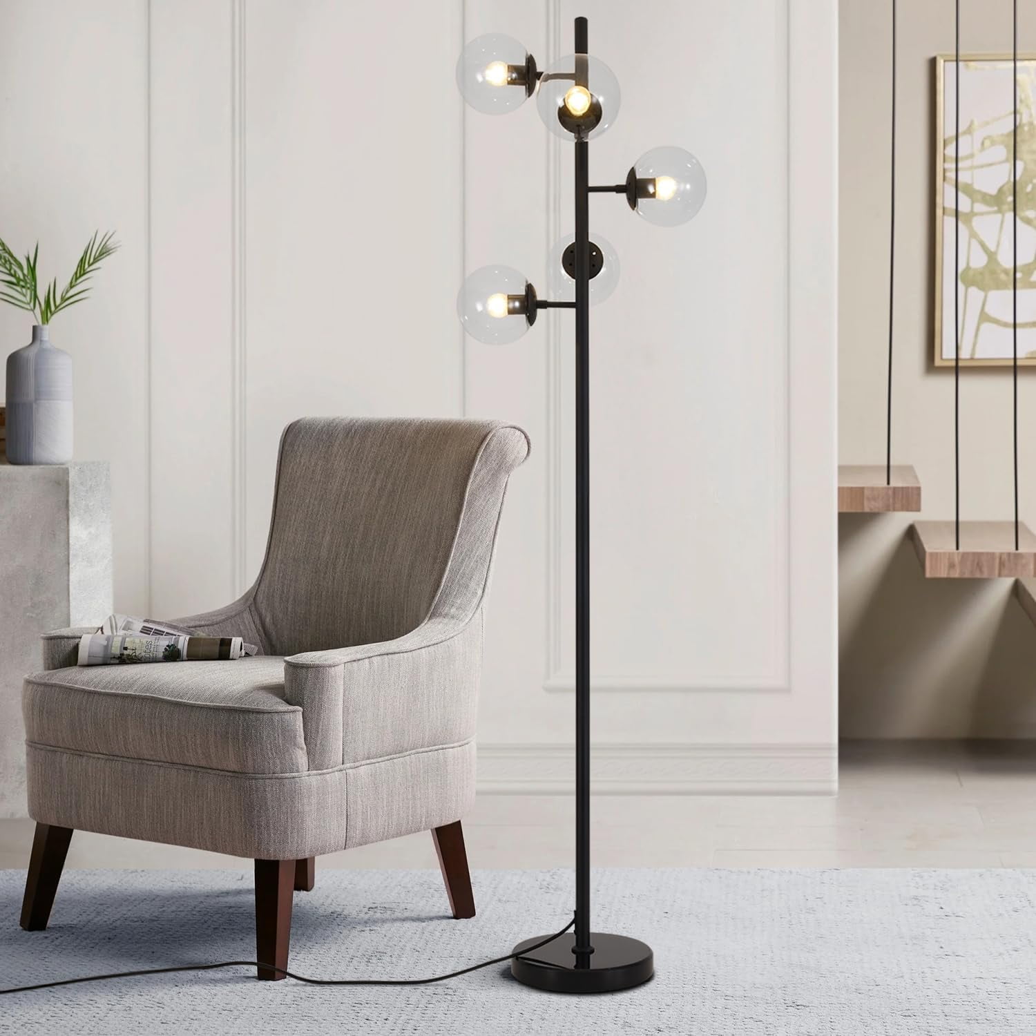 KCO Lighting 5 Light Globe Floor Lamp Black Tall Floor Lamp Mid Century Modern Standing Light Contemporary Standing Lighting