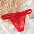 thumbnail image 4 of Hadanceo Women Panties Heart Lace See-through Solid Color Thin Soft Rhinestone Letter Decor Seamless Low Waist Anti-septic Embroidery Lady G-string Thong Lady Briefs Rose Red, 4 of 8