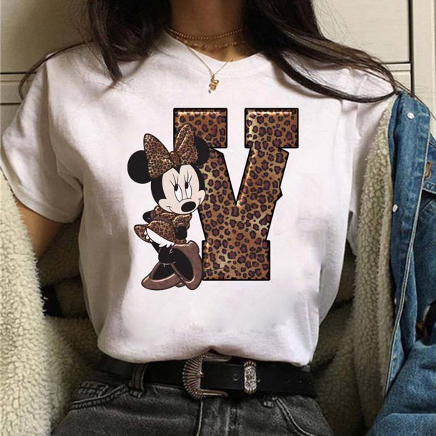 Camiseta con estampado de combinación de letras y nombre personalizado para mujer, camiseta de manga corta ABCDEFG con letra de Minnie Mouse Tan Jianjun unisex