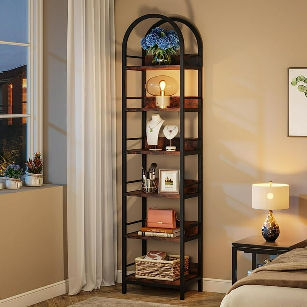 Tribesigns 6 Tier Open Bookshelf 78.7 Tall Arched Bookcase Narrow Bookshelf Rustic Brown Walmart