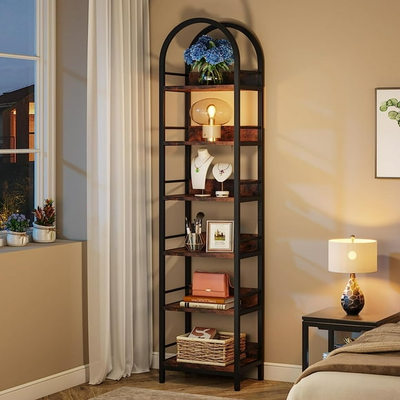 6-Tier Open Bookshelf, 78.7" Tall Arched Bookcase Narrow Bookshelf with Metal Frame