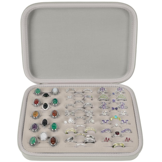 Organizador de Anillos de Joyería GWCASE con 42 Ranuras, Estuche Gris