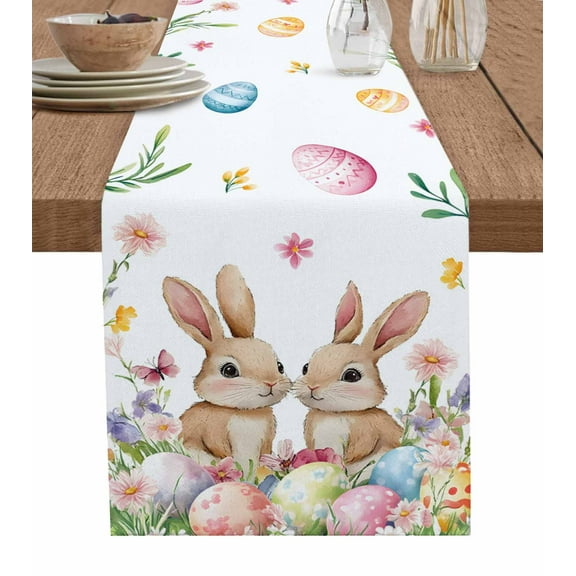 Table Runner 72 Inches Long for Kitchen Dining, Spring Bunny Easter Dresser Scarf Farmhouse, Dining Table Decorations for Wedding/Parties, Floral Botanical Colorful Eggs 18 x 72 In