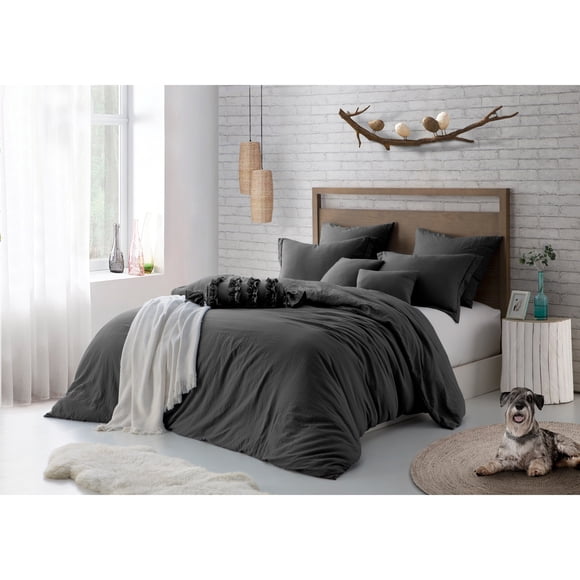 Ensemble de housse de couette en tissu froissé naturel ultra doux - Fermeture éclair