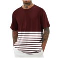 thumbnail image 3 of Jinhomg Big and Tall Casual Tees for Men Fashion Color Block Striped Print Summer Shirts Loose Fit Comfy Short Sleeve Crew Neck Basic T-Shirt Sales Today Wine XXXXL, 3 of 6