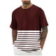 thumbnail image 2 of Blusas y camisas de manga corta con cuello redondo para hombre, blusa informal de poliéster con hombros descubiertos, estampado a rayas y manga corta para hombre., 2 of 5