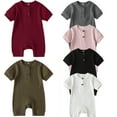 thumbnail image 2 of Infant Newborn Baby Romper Jumpsuit Solid Color Knitted Ribbed Bodysuit One Piece Summer Clothes, 2 of 4