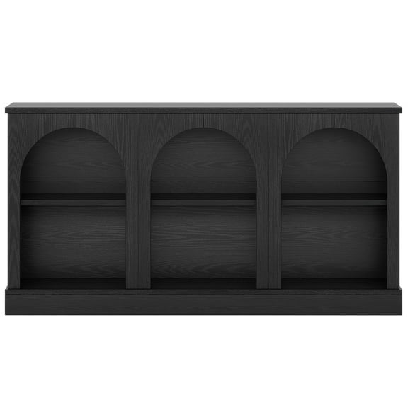 Resenkos Modern Black Console Table, Entryway & Living Room, Wooden Design, Arched Shelf, Stylish Display, Space-Saving Elegant, Black