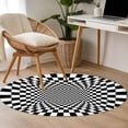 thumbnail image 4 of Black White Plaid Round Area Rug 3.3Ft Washable Circle Rugs for Dining Room Table, Modern Abstract Checkered Striped Non-Slip Carpet Floor Mats Indoor Outdoor Carpet Runner Aesthetic Home Decor, 4 of 8