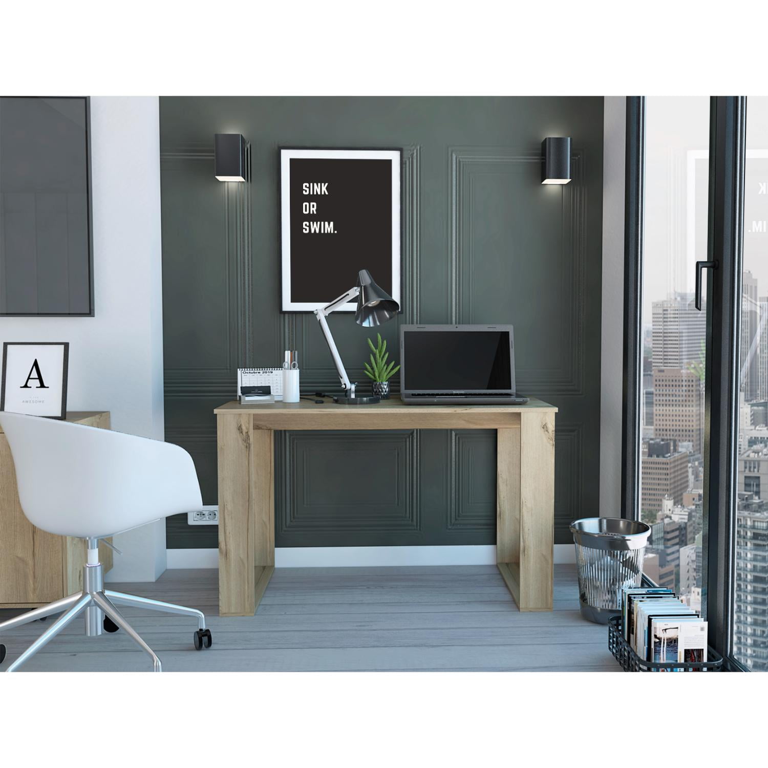 TUHOME Oviedo Writing Desk, 47.2" Wide Computer Desk for Home Office, Engineered Wood, Light Oak