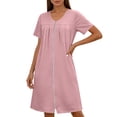 thumbnail image 5 of jtjvou Women's Front Zipper House Coat Short Sleeve Robe Lounge Zip Up Dress Loose Comfort Nightgown with Pockets Pink M, 5 of 6