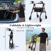 Naipo Mobility Rollator Walker for Seniors with Seat, Foldable Rolling Medical Walker with 6 inch Wheels, Aluminum Frame Supports Up to 300 lbs, Burgundy