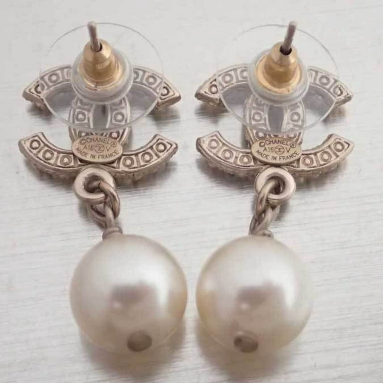 Authenticated Used Chanel CHANEL Earrings Coco Mark Light Gold White Fake  Pearl Rhinestone Drop Women's 