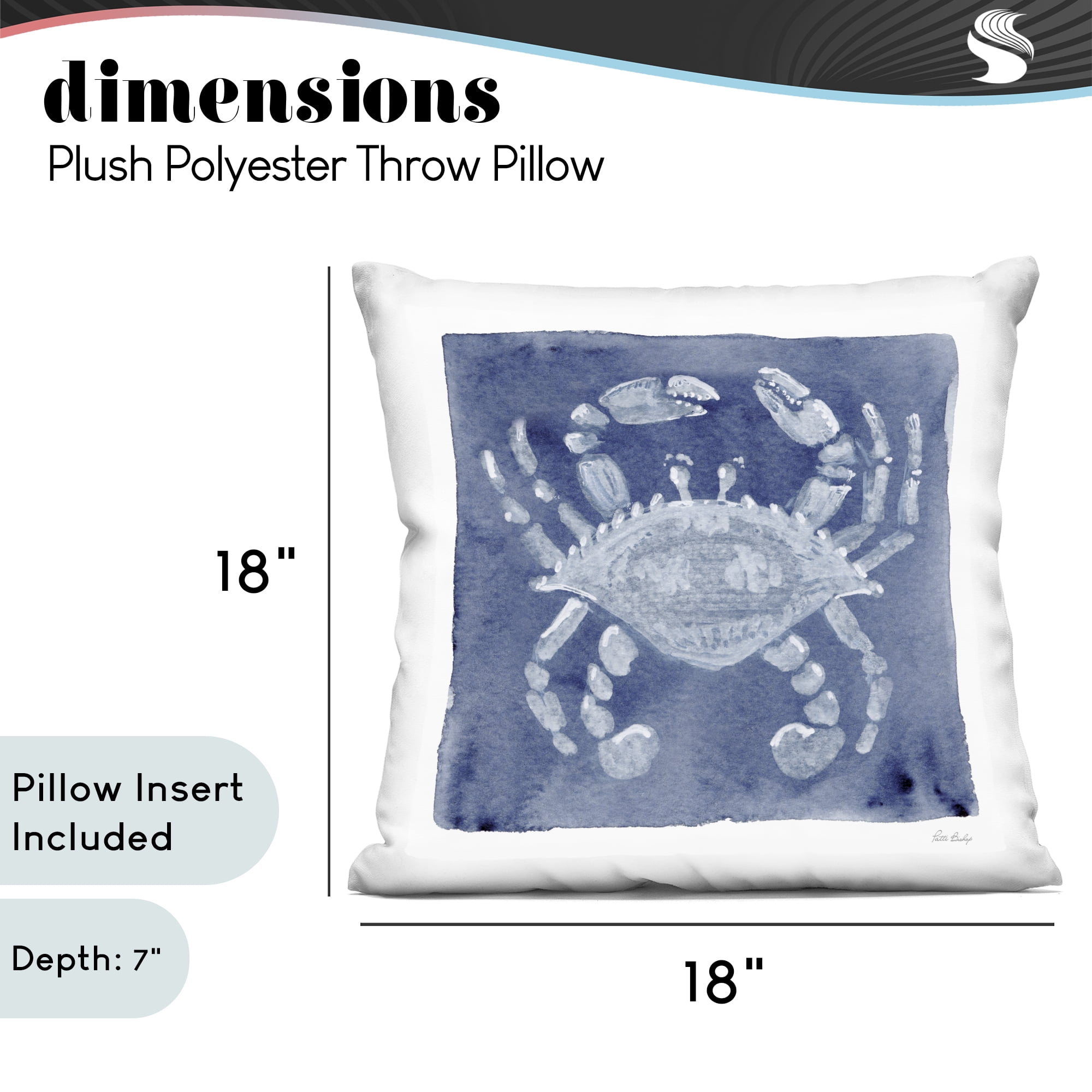 Stupell Industries White Crab on Indigo Decorative Printed Throw Pillow, design by Patti Bishop, 18 x 7 x 18
