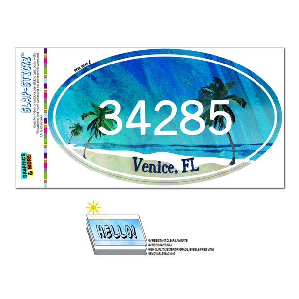 34285 Venice, FL Tropical Beach Oval Zip Code Sticker
