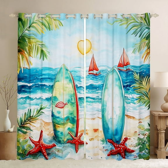Erosebridal Beach Surfboard Curtains for Living Room, Summer Holiday 30%-50% Blackout Curtains Set of 2 (38x45), Cute Starfish Curtains Pack of 2, Window Drapes Room Decorative