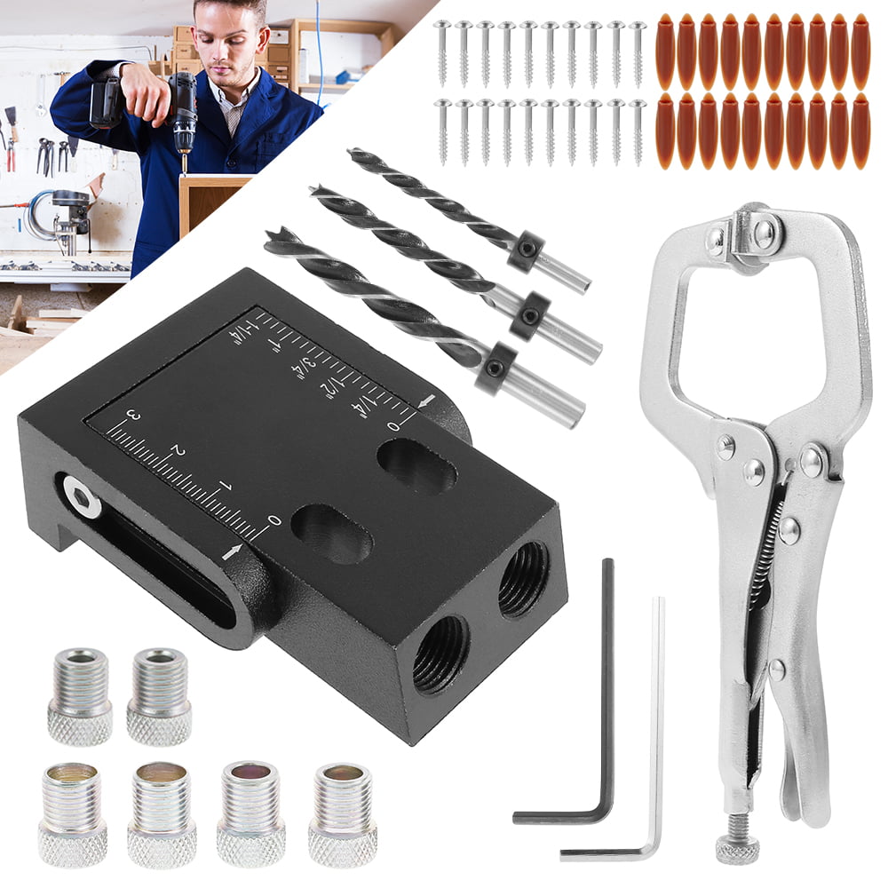 15 Degree Pocket Hole Screw Jig 56pcs Adjustable Woodworking Oblique Hole Locator Angle Drilling Guide Angle Tool Kit 6/8/10mm Holes