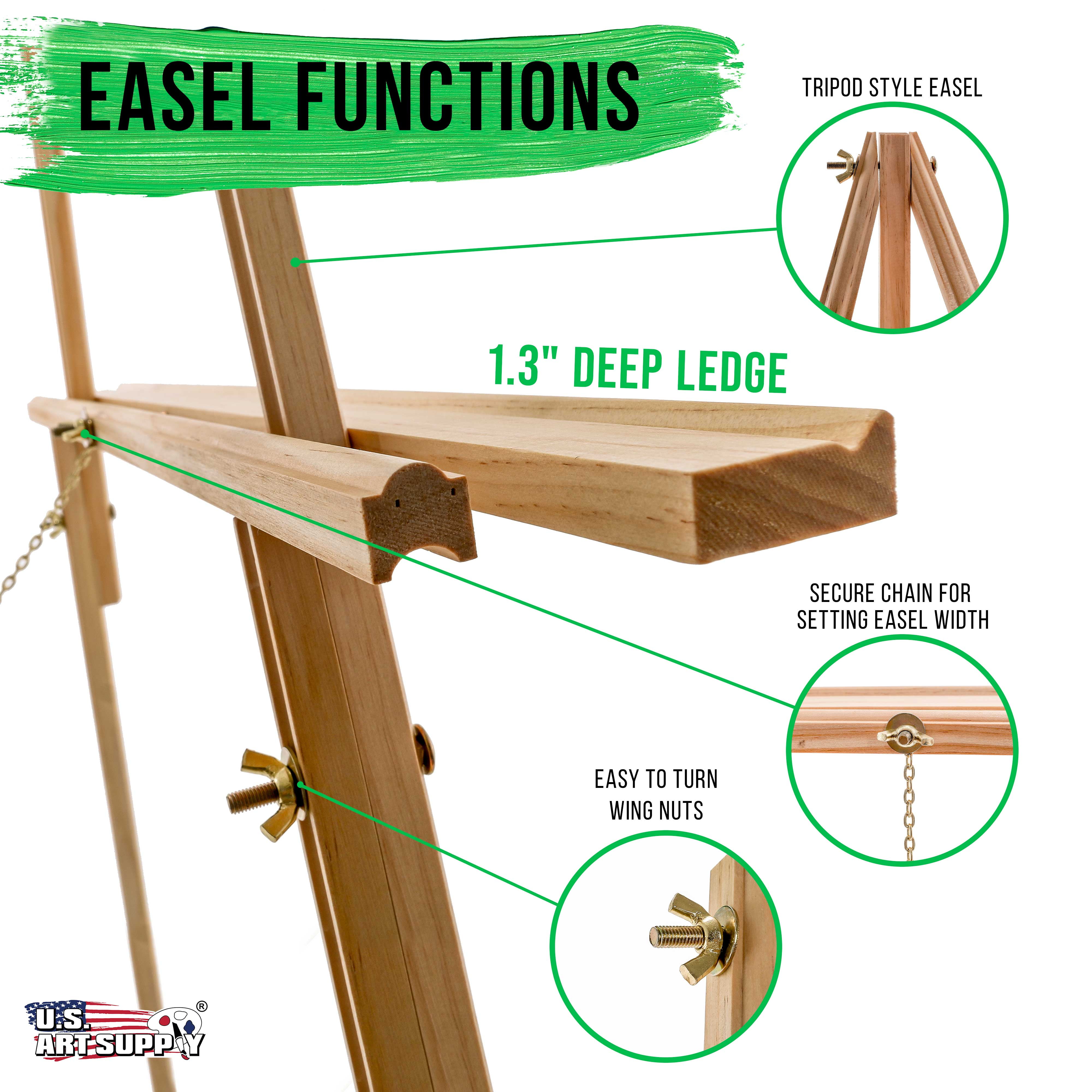 U.S. Art Supply 64" Torrey Wooden A-Frame Tripod Artist Floor Easel (Pack of 12), Adjustable Tray Height, Display Stand