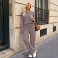 thumbnail image 3 of SUNBS Lounge Sets for Women Two Piece Sets Henley Neck Top Wide Leg Pants Vacation Fall Travel Outfits, 3 of 8