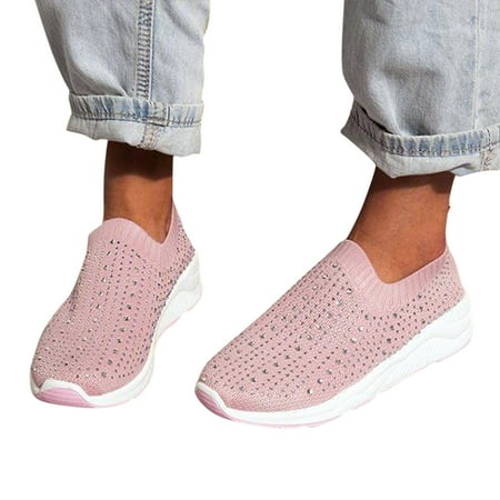 Oyedens Womens Slip on Walking Shoes Glitter Rhinestones Running Sneakers Memory Foam Non Slip Work Shoes