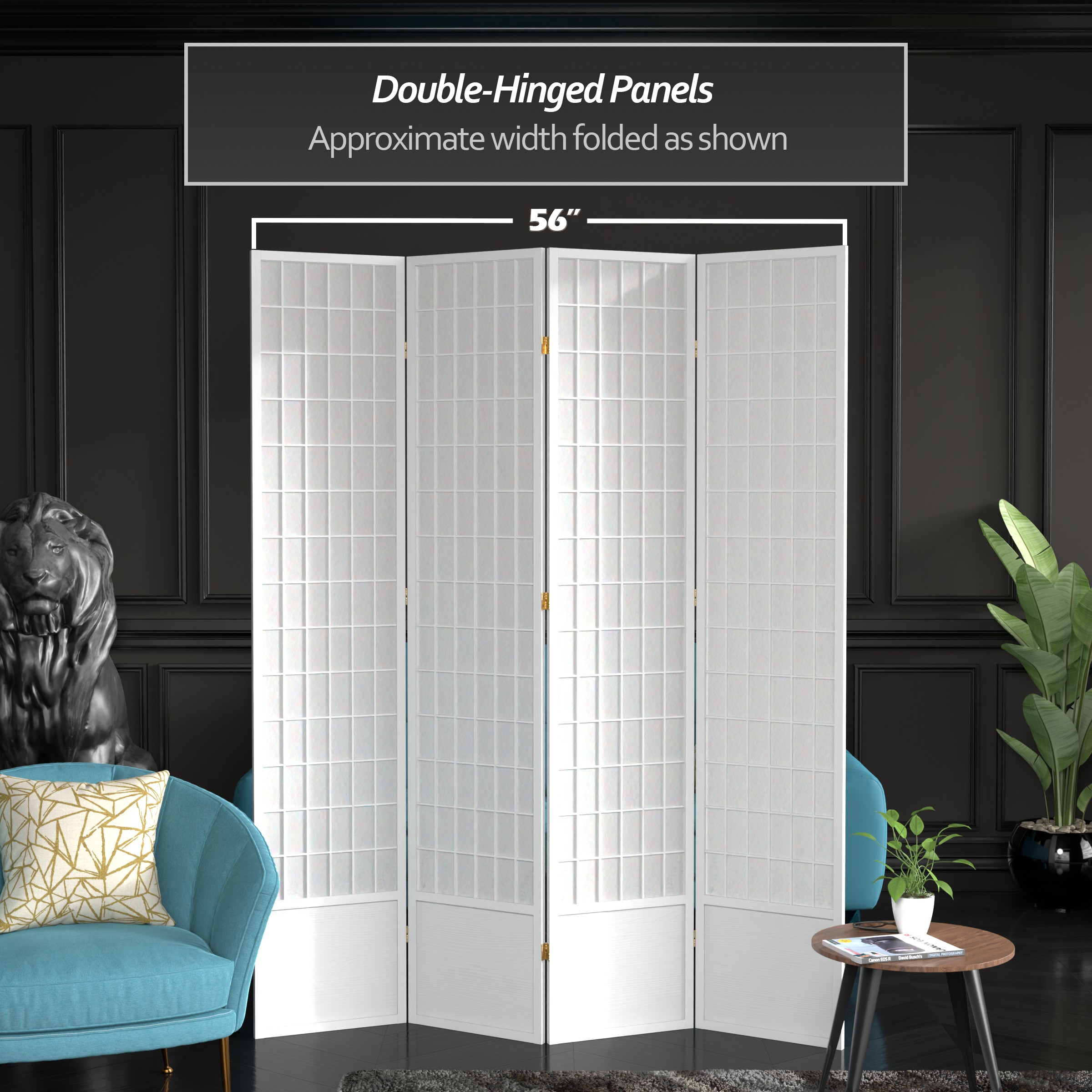 Red Lantern 7 ft. Tall Window Pane Shoji Screen - White - 4 Panels