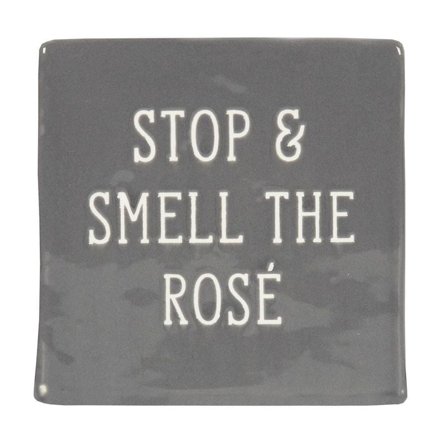 Plaque carrée de table en porcelaine “Stop & Smell the Rosé” Linden 10,4cm L x 10,2cm H x 3,5cm P