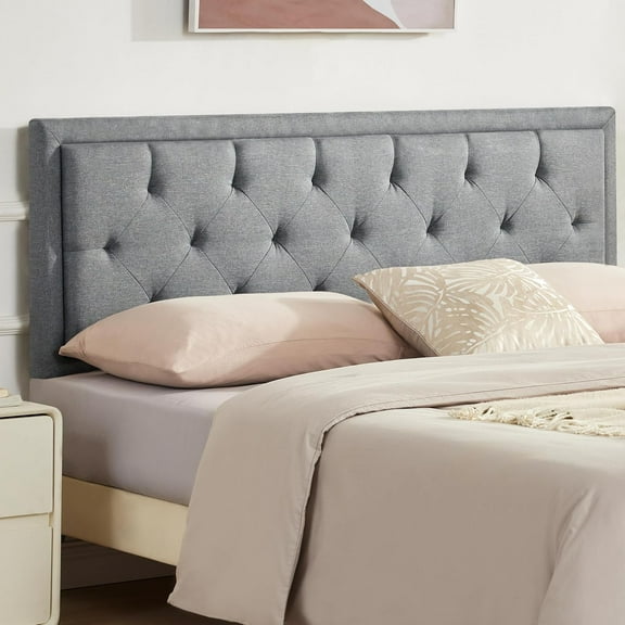 Upholstered Queen Headboard Only, Tufted Headboard Queen Size, Solid Wood Height Adjustable Modern Head Boards with Durable Metal Legs from 37" to 51", Linen Dorm Bed Headboards Only, Lightgrey