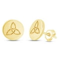 thumbnail image 2 of 14k Yellow Gold Plated 925 Sterling Silver Celtic Trinity Knot Disc Stud Earrings | Minimalist, Delicate Jewelry For Her Women, 2 of 2
