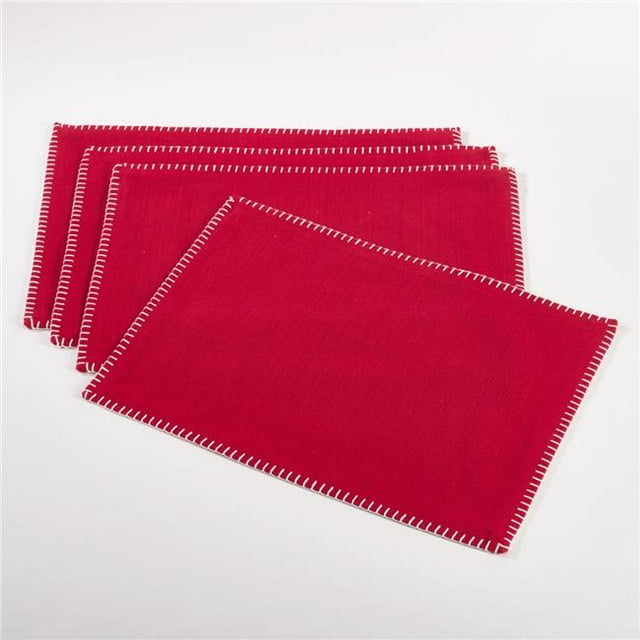 SARO 793.R1319B Ensemble de 4 Napperons Rectangulaires Design Cousu Fouet - Rouge