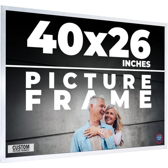 40x26 Frame Silver Stainless Steel Solid Wood Picture Frame | 0.75 Inch Moulding Width | Includes