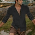 thumbnail image 5 of APEXFWDT Mens Roll-Sleeve Button Down Shirt Linen Casual Long Sleeve Shirts Collared Hippie Beach Tops Solid Spread Collar Summer Shirts, 5 of 7