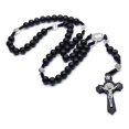 thumbnail image 1 of Collar de madera negra con forma de cruz de Cristo Jesús, rosario católico, 1 of 5